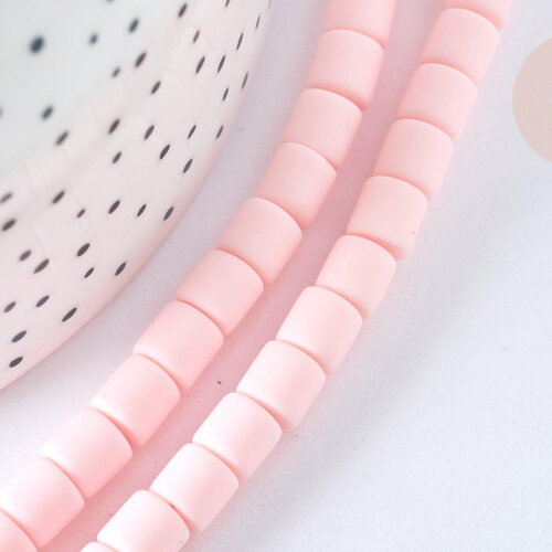 Perles tube polymère rose clair 6.5x6 mm, fabrication bijoux colorés, le fil de 40cm g7193