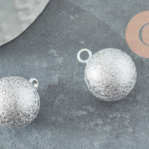 Pendentif rond bola harmonie carillon en laiton platine sablé 22mm, création bijoux grossesse, x1 g9489