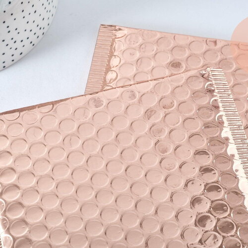 Enveloppes à bulles en plastique métallisé rose clair 22.5x15cm, x10 (g6810)