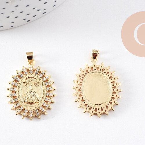 Pendentif médaille ovale vierge notre dame d'aparecida laiton doré 18k 31.5mm, x1 (g10254)