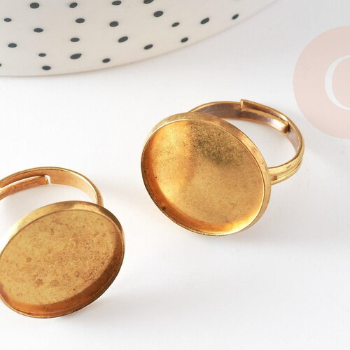 Bague réglable pour cabochon 18mm laiton brut, x5 (g1904)