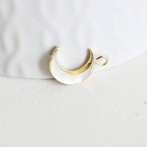 Breloque lune nacre blanche naturelle laiton doré 16.5mm, x1 (g2870)