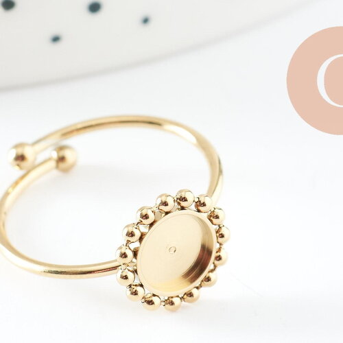 Bague fleur réglable pour cabochon rond 6mm acier 304 inoxydable doré 18mm, x1 (g9776)