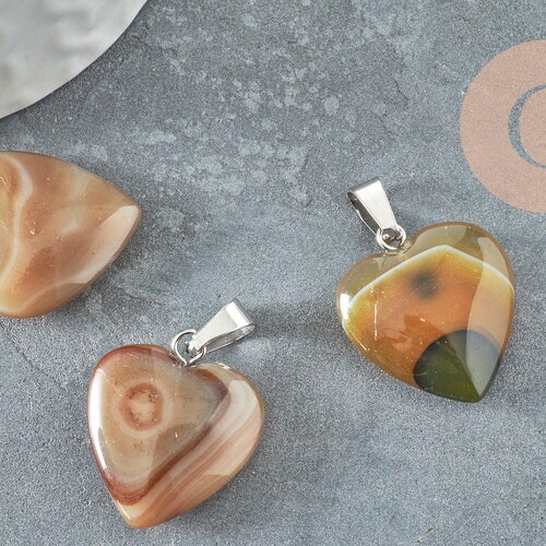 Pendentif coeur agate jaune acier argenté, pendentif pierre agate naturelle jaune,création bijoux en pierre naturelle, 23mm, x1 g3989