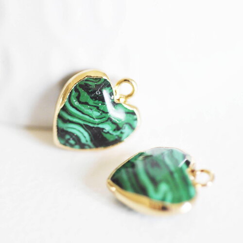 Pendentif coeur malachite facette,pendentif bijoux, pendentif pierre, malachite synthèse, pendentif coeur,17mm, x1,g1709