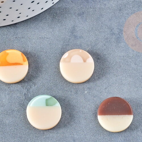 Cabochon rond plat acrylique bicolore 19mm, cabochon pour création bijoux plastique, x1 g8679