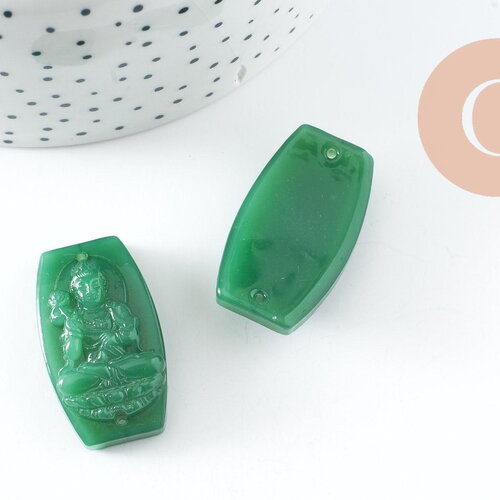 Pendentif tête de bouddha verre imiation jade vert 34mm, perle inde bouddhisme spiritualité,perle voyage inde, x1 g4325