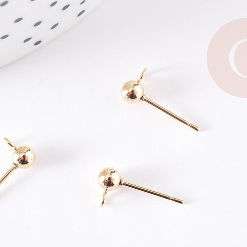 Clous puces oreille boule acier 304 doré inoxydable 14k 4mm, x10 (g0056)