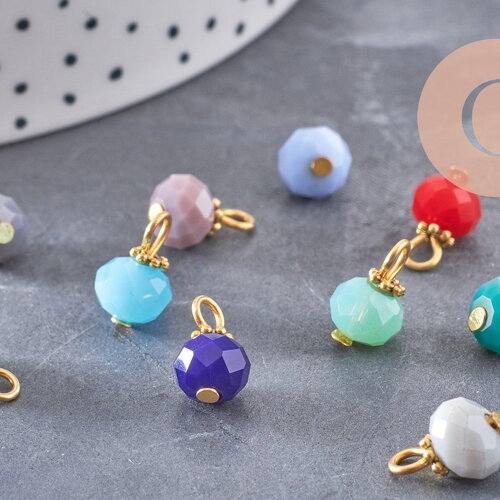 Pendentif rond doré carats cristal multicolore, pendentif doré cristal, 12mm, x10 (g5251)