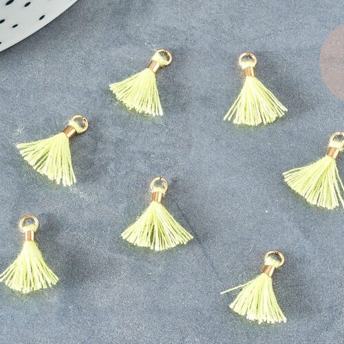 Breloque pompon jaune clair polyestère support doré 10-15mm,décoration pompon, pompon boucles,fabrication bijoux bohème,les 10 g8219
