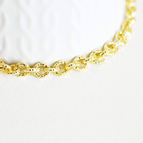 Chaine doré maille forçat texturée aluminium doré pâle,chaine martelée,7mm,x1 mètre, x 1 mètre (g2827)