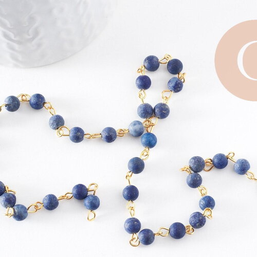 Chaine dorée perle lapis lazulis naturelle 6.5mm, x 1 mètre (g4216)