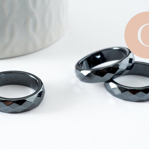 Bague hématite noire facetté 19 ou 21mm, x1 (g3290)