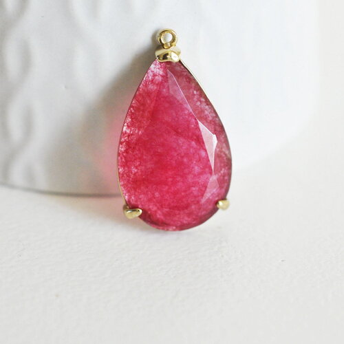 Pendentif goutte agate naturelle rouge laiton doré 32mm, x1 (g3057)