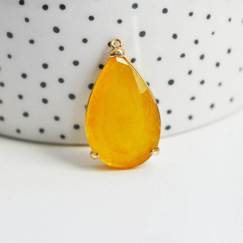 Pendentif goutte agate jaune support doré, pendentif pierre,agate naturelle,agate rouge,création bijoux, pierre naturelle, 32mm, x1 g3547