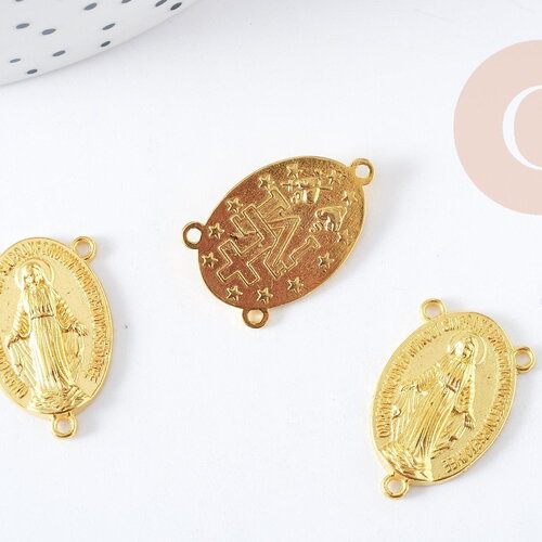 Pendentif médaille ovale vierge marie zamac doré 3 attaches 23mm x5 g8882
