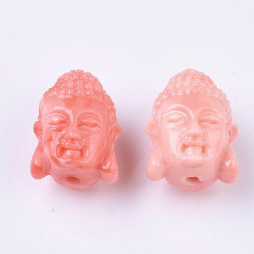 Perle tête de boudha résine imitation bambou de mer rose,perle imitation corail en bambou de mer naturel,15mm x2 (g4986)
