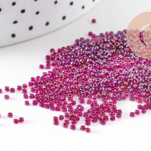 Perles rocailles miyuki violet transparent, perles de rocaille japonaise spkl fuchsia lined amethyst, perlage,15/0, 1.5mm, sachet 10g (g3958