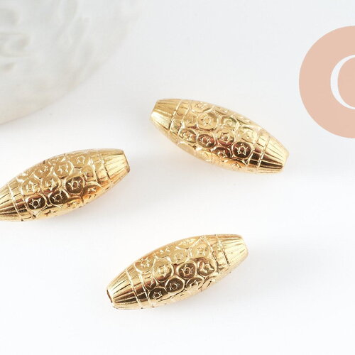 Perle ovale gravée plastique doré,perle plastique,création bijoux,perle coeur,23mm, x5 g4524