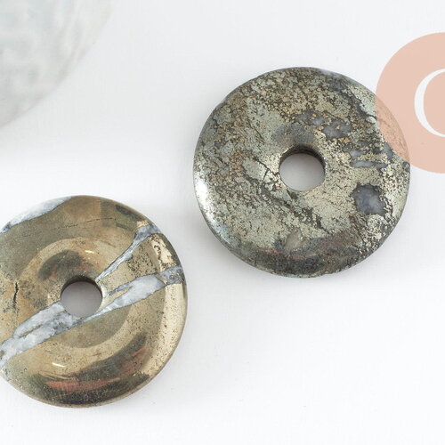 Pendentif donut pyrite grise, pendentif cercle, pyrite naturelle,pierre naturelle,création bijoux unité, 30x5mm, x1 g2047