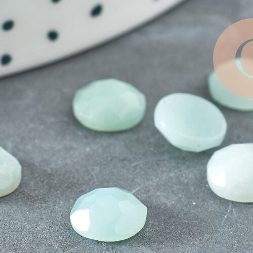 Cabochon rond amazonite de fleurs naturelle à facettes 8mm, création bijoux pierre naturelle, x1 g8686