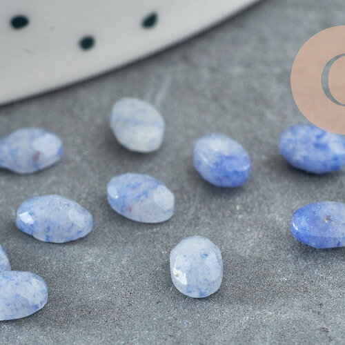 Cabochon ovale aventurine bleue naturelle à facettes 6x4mm, création bijoux pierre naturelle, x1 g8648