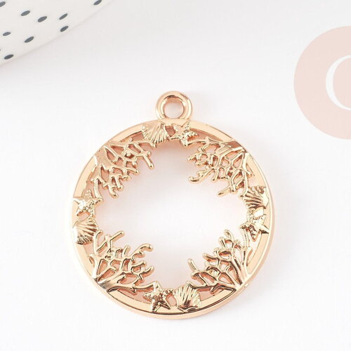 Pendentif médaille ronde végétal zamac doré 34mm,pendentif doré sans nickel x1 g5870