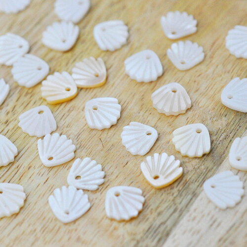 Pendentif charm coquillage nacre blanche naturelle ,pendentif coquillage nacre,coquillage blanc,création bijou, 10mm, x5 g4623
