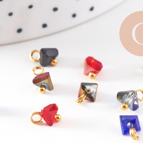 Pendentif perle triangle doré carats cristal multicolore transparent 8mm,pendentif cristal, pendentif doré cristal, x10 (g6247)