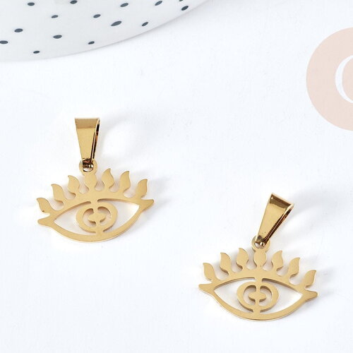 Pendentif oeil protecteur acier doré 304 inoxydable 18.5mm,création bijoux acier inoxydable, x1 g8727