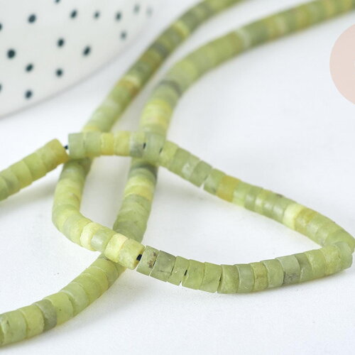 Perle heishi jade vert 4mm, bijou en pierre naturelle,jade vert naturel, perle en pierre, fil de 44cm, x1 (g7225)