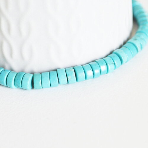 Perle rondelle turquoise naturelle sinkiang 6mm, pierre, fil de 39,5 cm x1 (g5371)