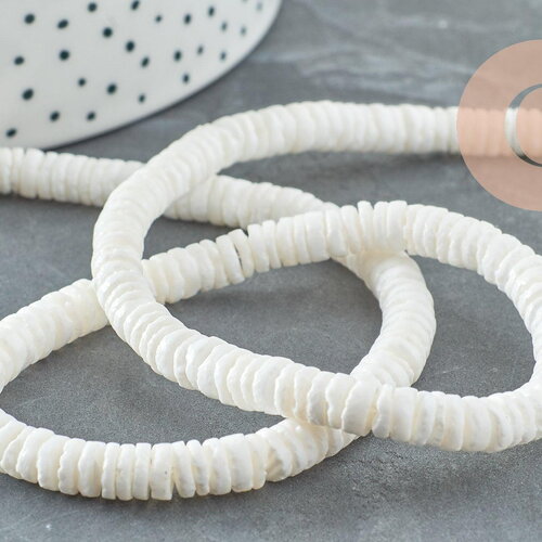 Perles heishi coquillage naturel blanc 5.5-6mm x1 fil de 60cm (g0191)