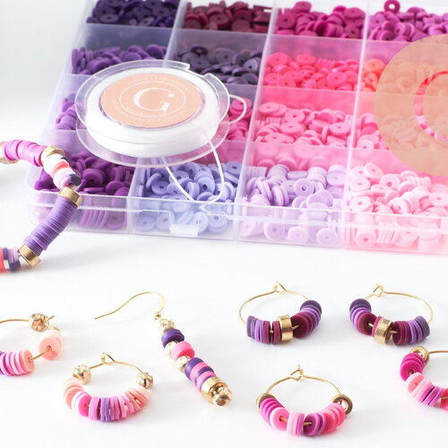 Kit mix de perles heishi violet rose, coffret et kit pour création de bijoux fantaisie, x1 g9788