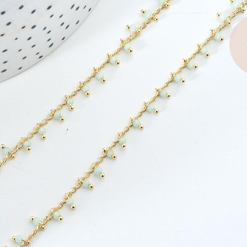 Chaine dorée perle cristal vert clair 2.5x2mm, chaine collier,création bijoux ,chaine lunettes,chaine fantaisie, x1 mètre g5841