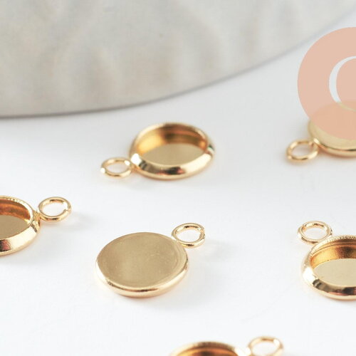 Pendentif rond support pour cabochon 6mm acier 304 inoxydable doré, x2 (g9858)