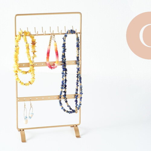 Présentoir à bijoux fer doré 28cm, présentoir pour rangement de bijoux, x1 g9793