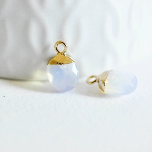 Pendentif goutte opalite,pendentif pierre, bijou pierre,opale synthétique,pendentif opalite,14mm, x2 (g0052)