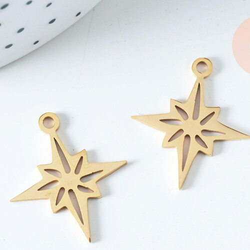 Pendentif étoile du nord acier 201 inoxydable doré 24mm, breloque acier inoxydable doré sans nickel, x1 g5730