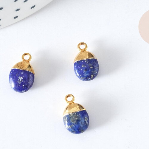 Pendentif goutte lapis lazulis naturel argent 925 doré 18k 20mm, x1 g7722