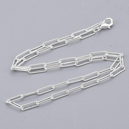 Chaine laiton argentée maille rectangle,chaine collier ,chaine large,12x3.5mm,chaine complète, x1 g3171