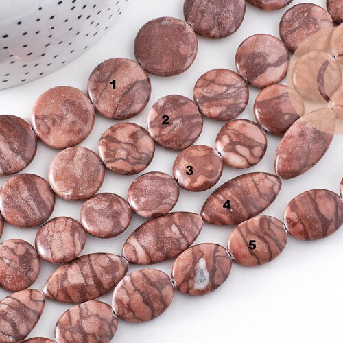 Perles en jaspe sésame zébré naturel marron, x1 fil de 38cm (g10244)