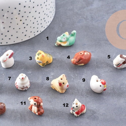 Perle animal porcelaine artisanale 13-19mm, x1 (g10243)