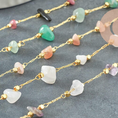 Ep -chaine de cheville perles chips pierre naturelle laiton doré 22cm, bijoux fantaisie diy, x1 g6979
