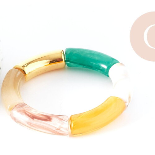 Bracelet jonc élastiqué résine vert or jaune 50mm, x1 (g8936)