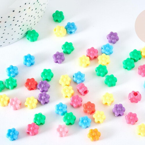 Perle fleur plastique multicolore plastel 12mm, création bijoux plastique coloré, x 50 g7273