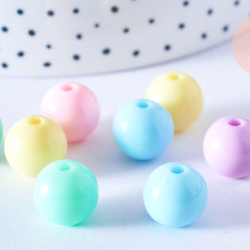 Perle ronde en plastique multicolore 12mm , perle enfance en plastique coloré, couleurs mélangées,x 50 perles (46.5 gr) g6633
