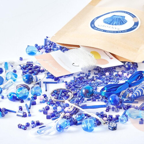 Kit mix de perles bleues santorin, coffrets et kits pour la création de bijoux fantaisie diy, x1 g8346