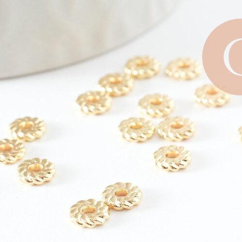 Perles rondelles striée zamac doré 18k 6mm, perles dorées intercalaire pour création bijoux x20 g9545