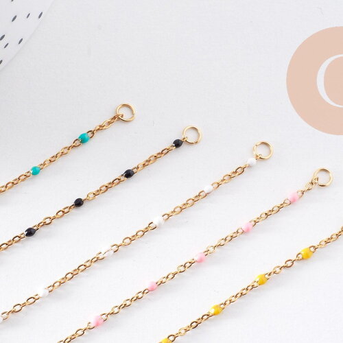 Bracelet fin acier 304 inoxydable doré 14k résine avec anneaux maille forçat 16.5mm, x1 (g10239)